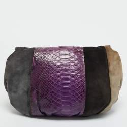 Pre Owned Zagliani Multicolor Suede and Python Clutch