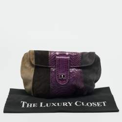 Pre Owned Zagliani Multicolor Suede and Python Clutch