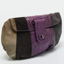 Pre Owned Zagliani Multicolor Suede and Python Clutch