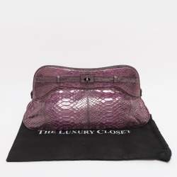 Pre Owned Zagliani Purple Python Turn Luck Clutch