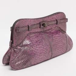Pre Owned Zagliani Purple Python Turn Luck Clutch