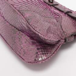 Pre Owned Zagliani Purple Python Turn Luck Clutch