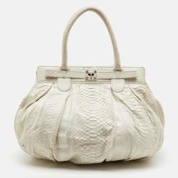 Pre Owned Zagliani White Python Puffy Satchel