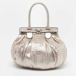 Pre Owned حقيبة هوبو زاغلياني منفوخة جلد ثعبان معدني وردي