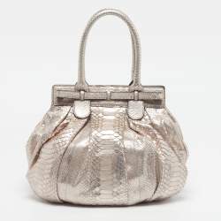 Pre Owned حقيبة هوبو زاغلياني منفوخة جلد ثعبان معدني وردي