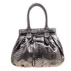 Zagliani Gun Metal Python Small Puffy Bag