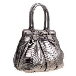 Zagliani Gun Metal Python Small Puffy Bag