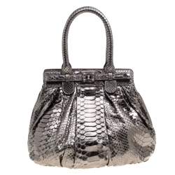 Zagliani Gun Metal Python Small Puffy Bag