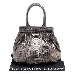 Zagliani Gun Metal Python Small Puffy Bag