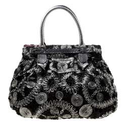 Zagliani Black/Grey Python and Fabric Puffy Tote