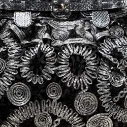 Zagliani Black/Grey Python and Fabric Puffy Tote