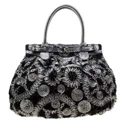 Zagliani Black/Grey Python and Fabric Puffy Tote