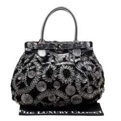 Zagliani Black/Grey Python and Fabric Puffy Tote