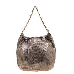 Zagliani Beige Metallic Python JJ Hobo