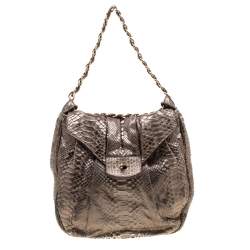 Zagliani Beige Metallic Python JJ Hobo