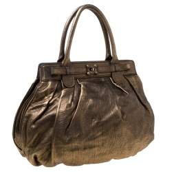 Zagliani Gold/Black Leather Puffy Hobo