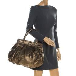 Zagliani Gold/Black Leather Puffy Hobo