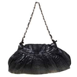 Pre Owned Zagliani Black Metallic Python Leather Shoulder Bag