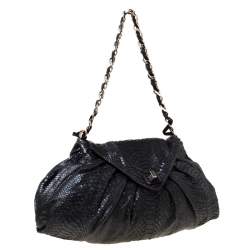Pre Owned Zagliani Black Metallic Python Leather Shoulder Bag