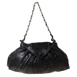 Pre Owned Zagliani Black Metallic Python Leather Shoulder Bag