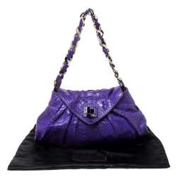 Pre Owned Zagliani Purple Python Leather Envelope Shoulder Bag
