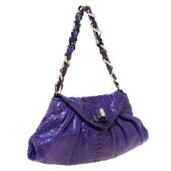 Pre Owned Zagliani Purple Python Leather Envelope Shoulder Bag