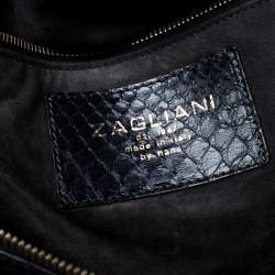 Zagliani Navy Blue Python Puffy Hobo