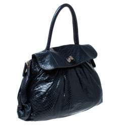 Zagliani Navy Blue Python Puffy Hobo