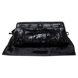 Zagliani Black Python Leather Clutch 