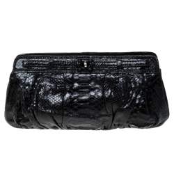 Zagliani Black Python Leather Clutch 