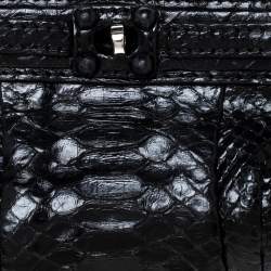 Zagliani Black Python Leather Clutch 