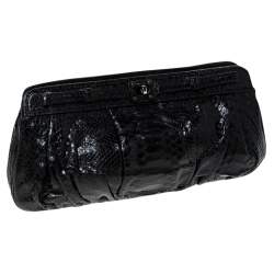 Zagliani Black Python Leather Clutch 