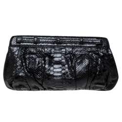 Zagliani Black Python Leather Clutch 