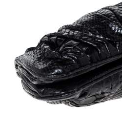 Zagliani Black Python Leather Clutch 