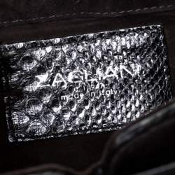 Zagliani Black Python Leather Clutch 
