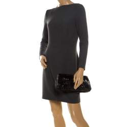 Zagliani Black Python Leather Clutch 