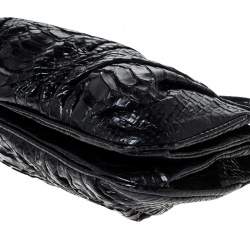 Zagliani Black Python Leather Clutch 