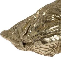 Zagliani Gold Metallic Python Top Zip Clutch 