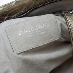 Zagliani Gold Metallic Python Top Zip Clutch 