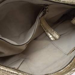 Zagliani Gold Metallic Python Top Zip Clutch 