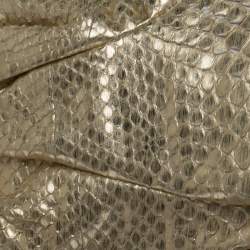 Zagliani Gold Metallic Python Top Zip Clutch 