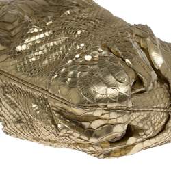 Zagliani Gold Metallic Python Top Zip Clutch 
