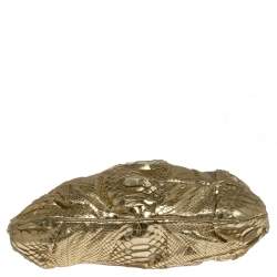 Zagliani Gold Metallic Python Top Zip Clutch 