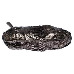 Zagliani Metallic Silver Python Leather Oversized Clutch 