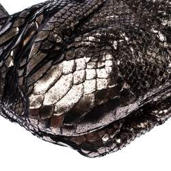 Zagliani Metallic Silver Python Leather Oversized Clutch 