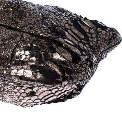 Zagliani Metallic Silver Python Leather Oversized Clutch 