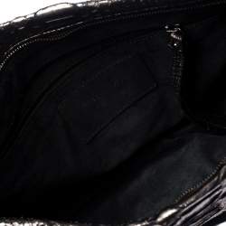 Zagliani Metallic Silver Python Leather Oversized Clutch 