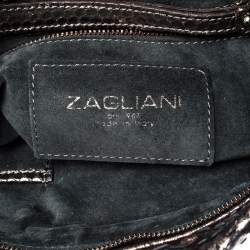 Zagliani Metallic Silver Python Leather Oversized Clutch 