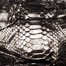 Zagliani Metallic Silver Python Leather Oversized Clutch 