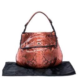 Pre Owned Zagliani Orange Python Leather Hobo 